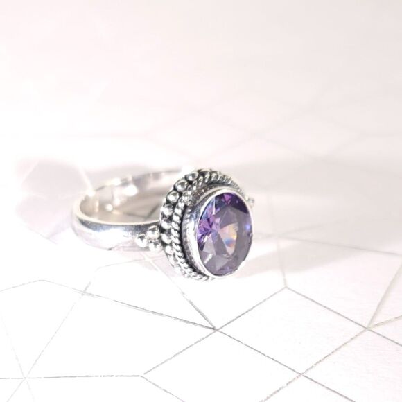 Bali Style Simulated Amethyst Silver Ring Size 9 - Picture 4 of 8